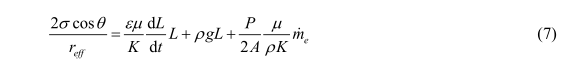 毛細(xì)力、粘性力、重力、蒸發(fā)效應(yīng)的控制方  程