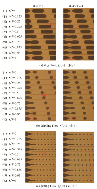  微通道內(nèi)水基磁流體-礦物油兩相流流型及生成過(guò)程