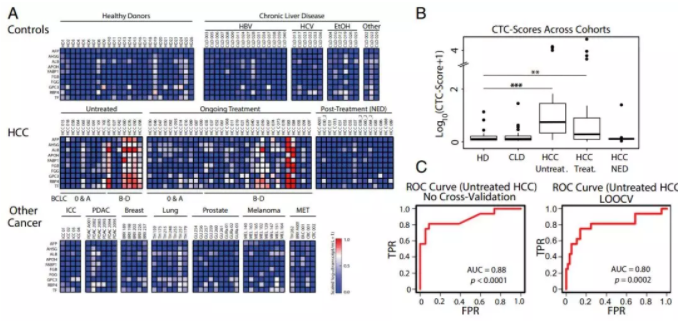 圖2.微流控CTC-iChip系統(tǒng)能夠特異地識別肝癌細胞。