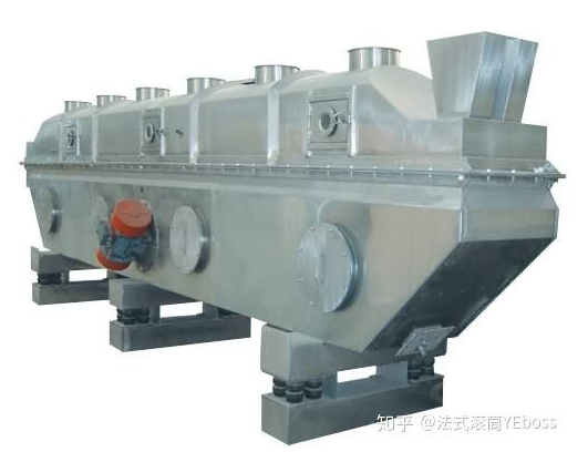 振動(dòng)流化床干燥機(jī)，用機(jī)械振動(dòng)輔助流化，優(yōu)點(diǎn)是設(shè)備高度可以降低，操作也比流化床靈活，現(xiàn)在已經(jīng)是非常常見的設(shè)備了。