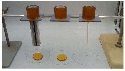 蜂蜜滴落對比實驗。圖片來源：Nature